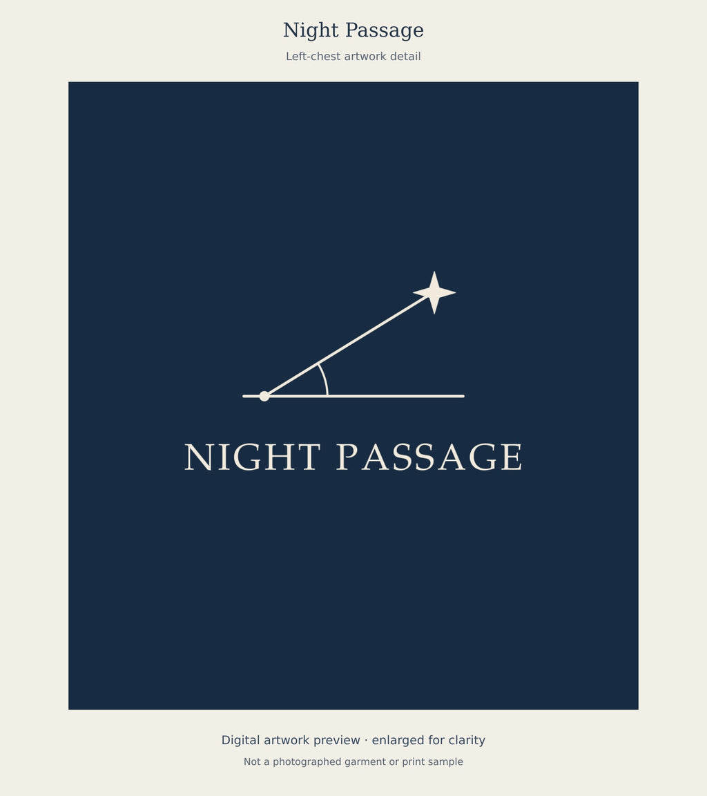 Enlarged digital Night Passage celestial sightline artwork for the left-chest print