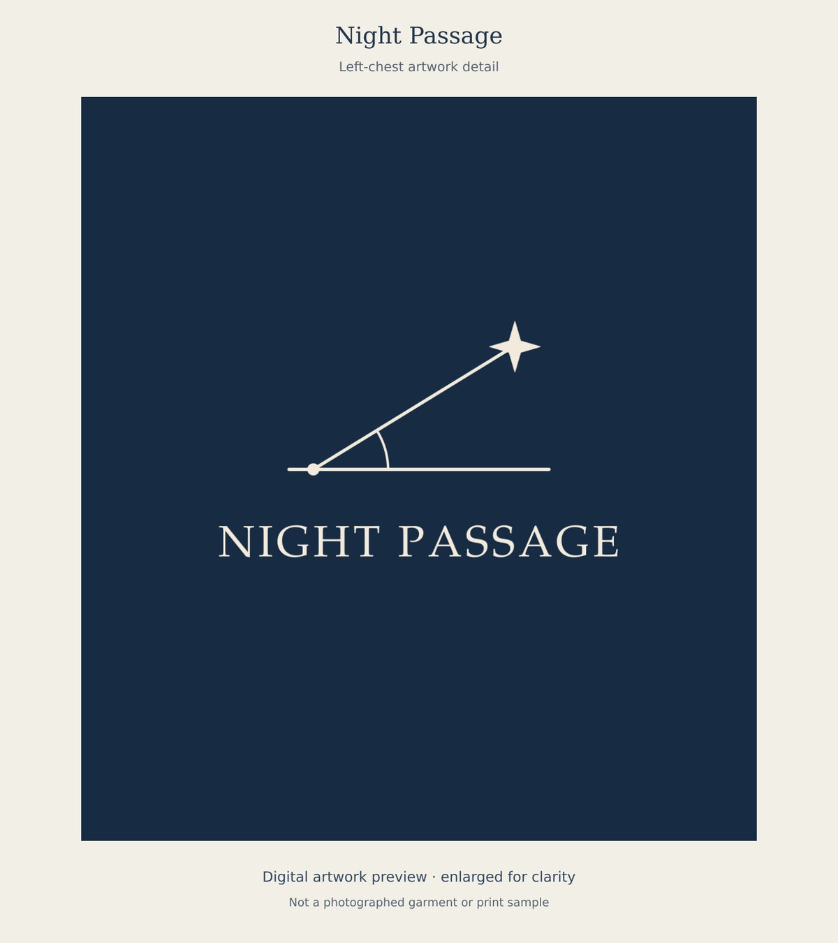 Enlarged digital Night Passage celestial sightline artwork for the left-chest print