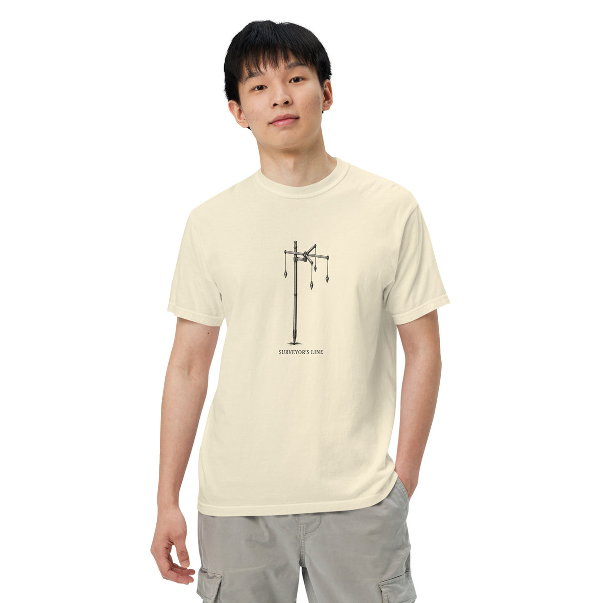 Surveyor’s Line Roman groma graphic T-shirt in Ivory, relaxed on-model supplier digital mockup