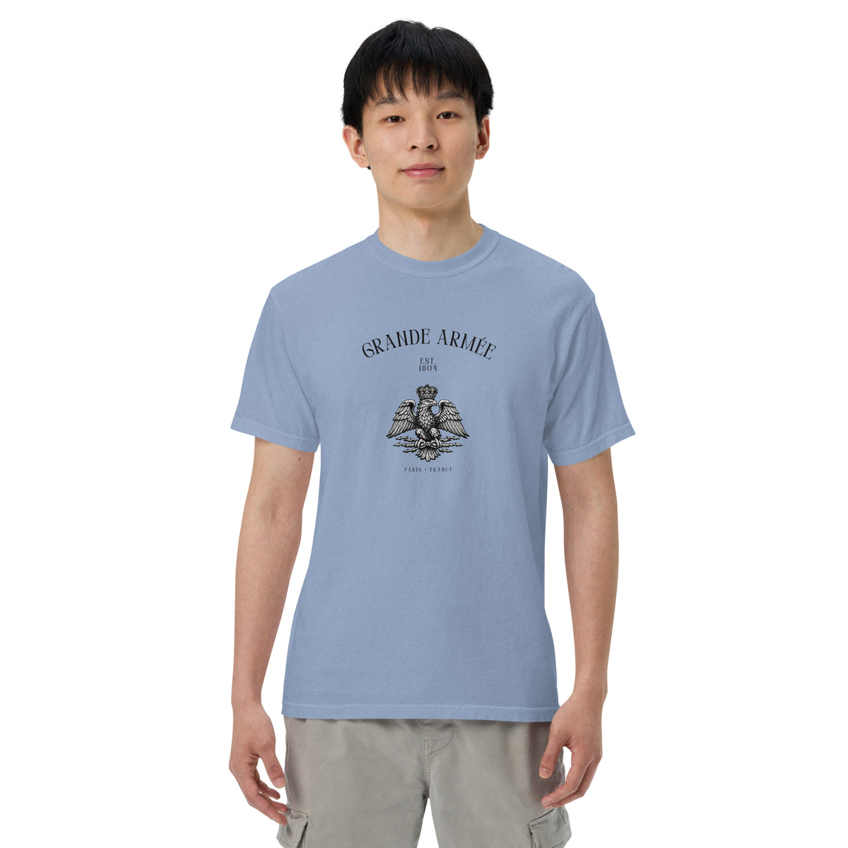 Grande Armée Napoleonic Eagle T-Shirt in Washed Denim, front view