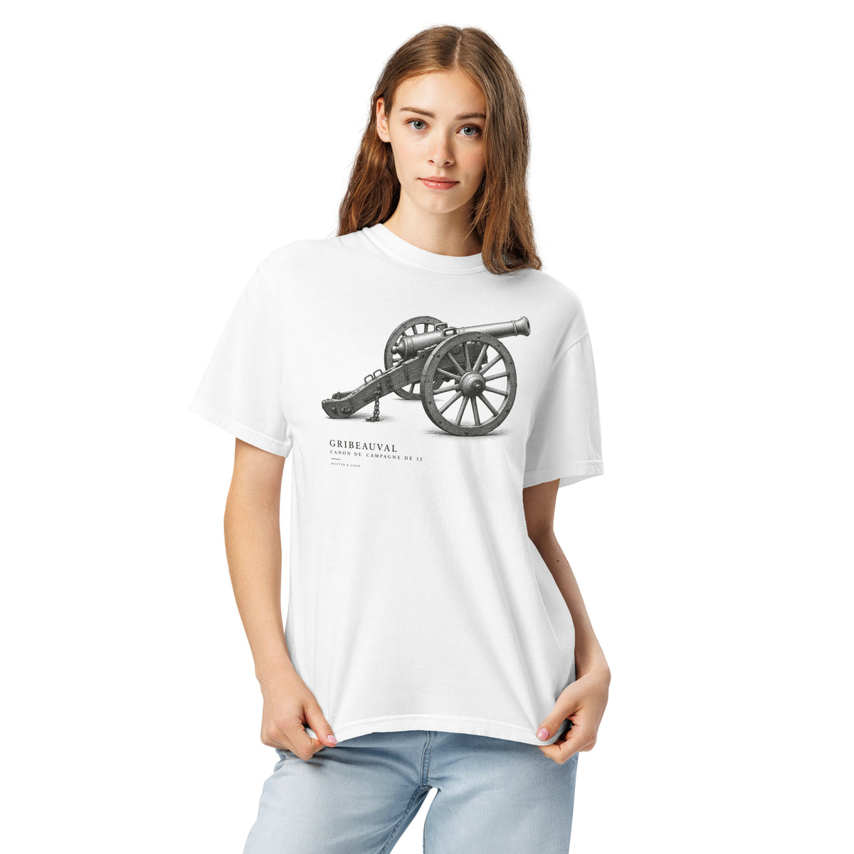 Gribeauval Cannon Graphic T-Shirt — Field Objects 01 in White, additional front view