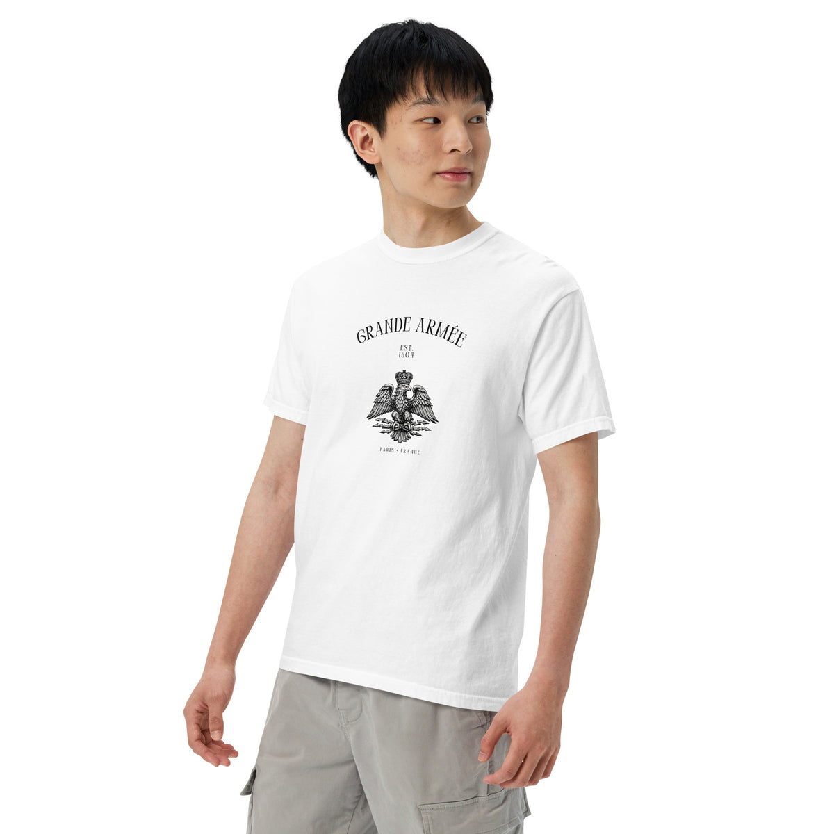 Grande Armée Napoleonic Eagle T-Shirt in White, angled front view